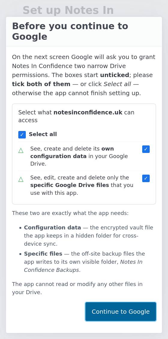 The pre-OAuth explainer dialog