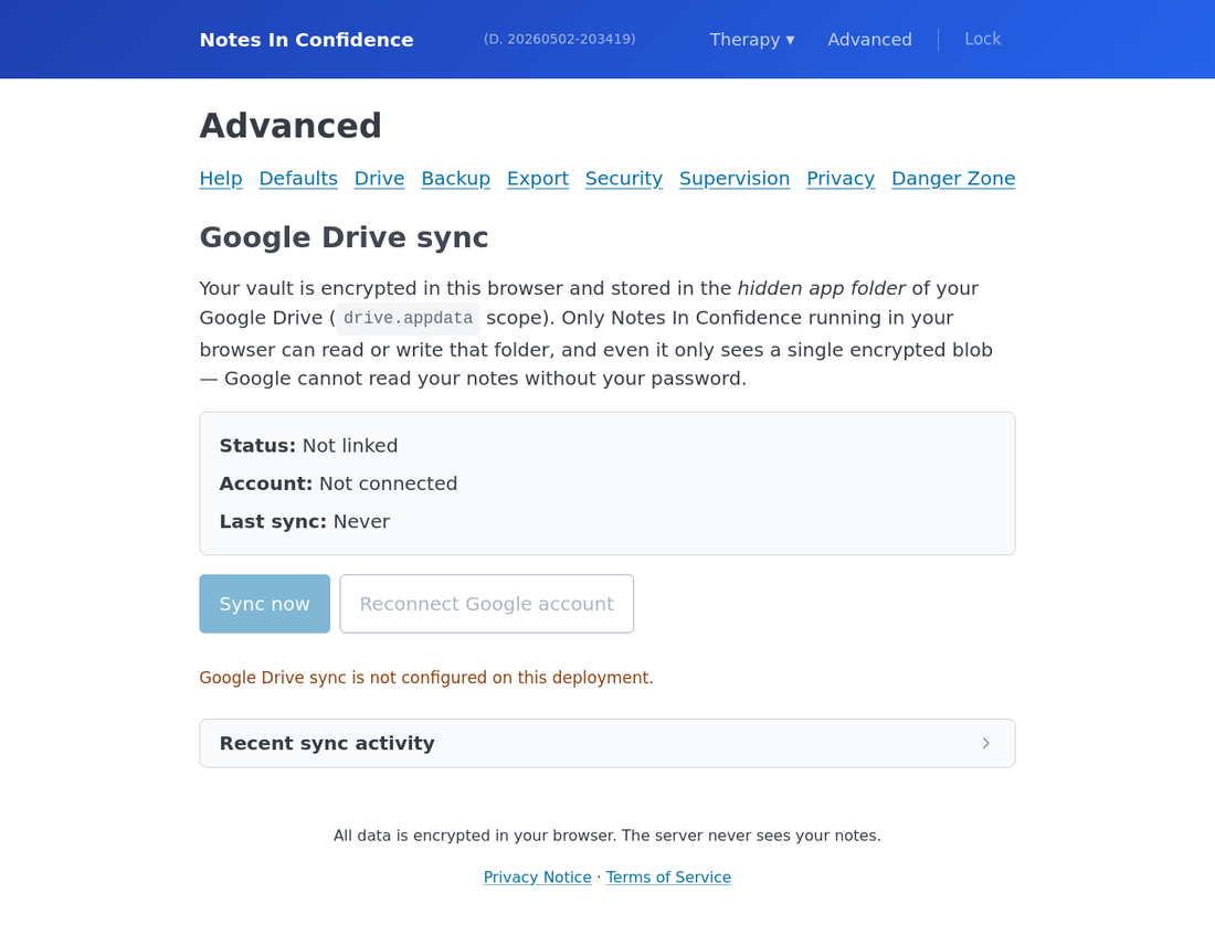 The Drive tab in Advanced where you can reconnect