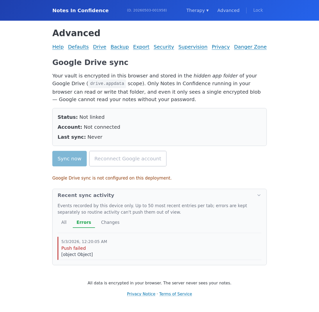 Recent sync activity, Errors tab