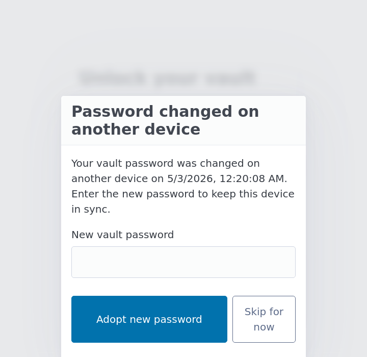 The "Password changed on another device" dialog