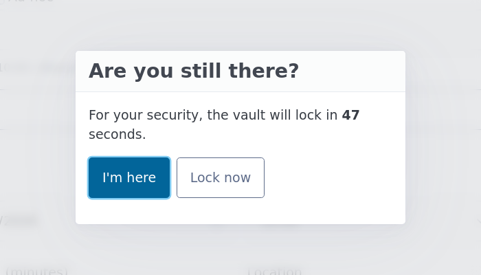 The "Are you still there?" modal with a 60-second countdown