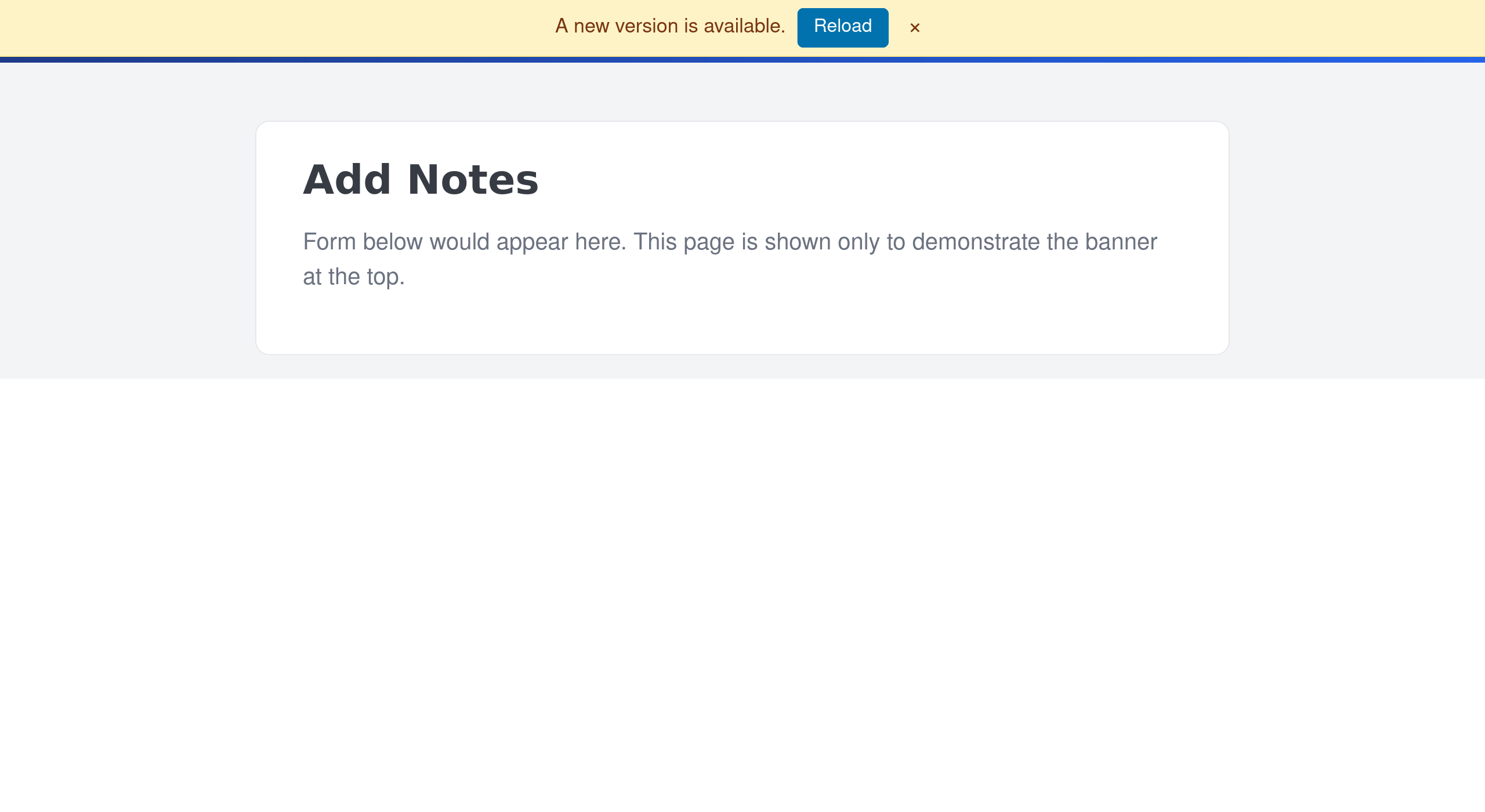 The yellow update banner with a Reload button